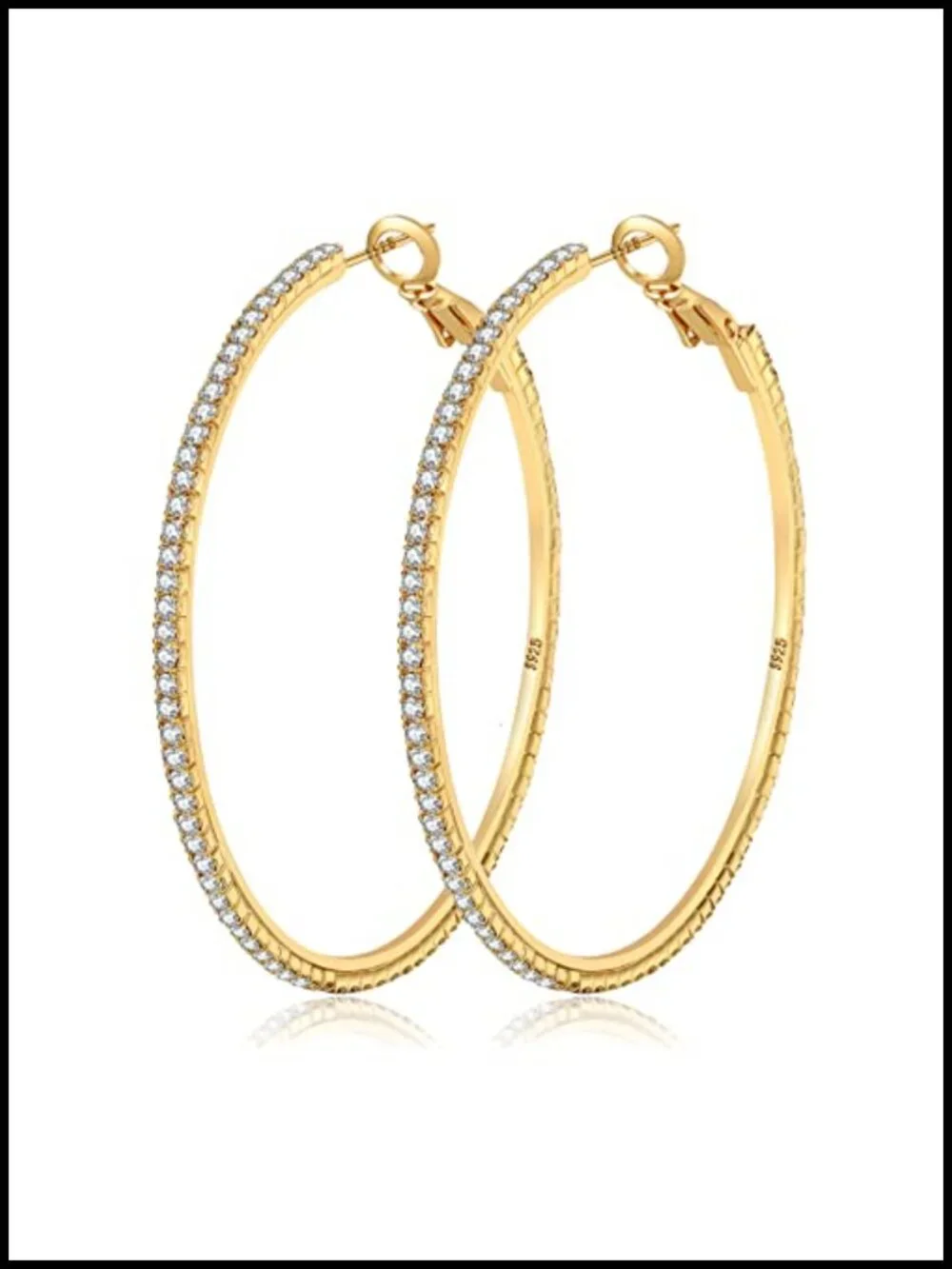 Sterling Silver Cubic Zirconia Hoop Earrings Sparkly Rhinestone Hoops for Women